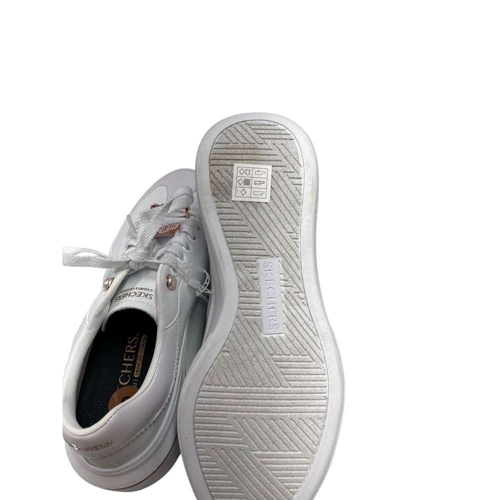 Skechers Court & Classics White Sneakers‎ Pearl Trim Rose Gold Sz 8 Bridal Wear - Picture 4 of 6